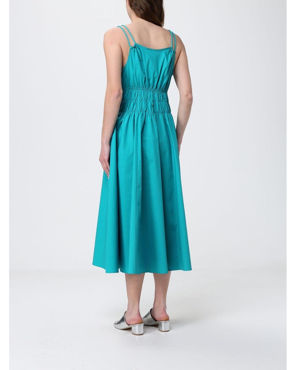 Pinko Blue Shirred V-Neck Dress