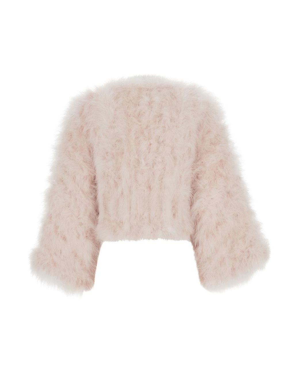 Yves Salomon Natural Short Shearling Jacket With Round Collar And Three-Quarter Sleeves