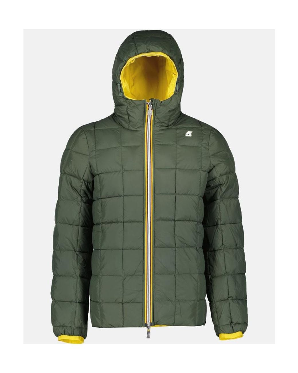 K-Way Yellow Logo-Patch Hooded Padded Jacket for men