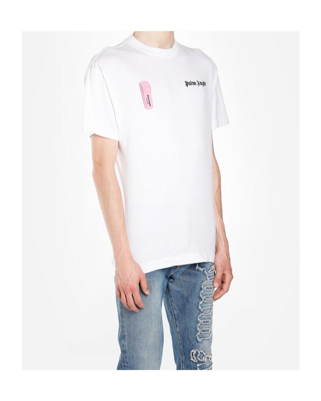 Palm Angels White Security Alarm Appliqué T-Shirt for men