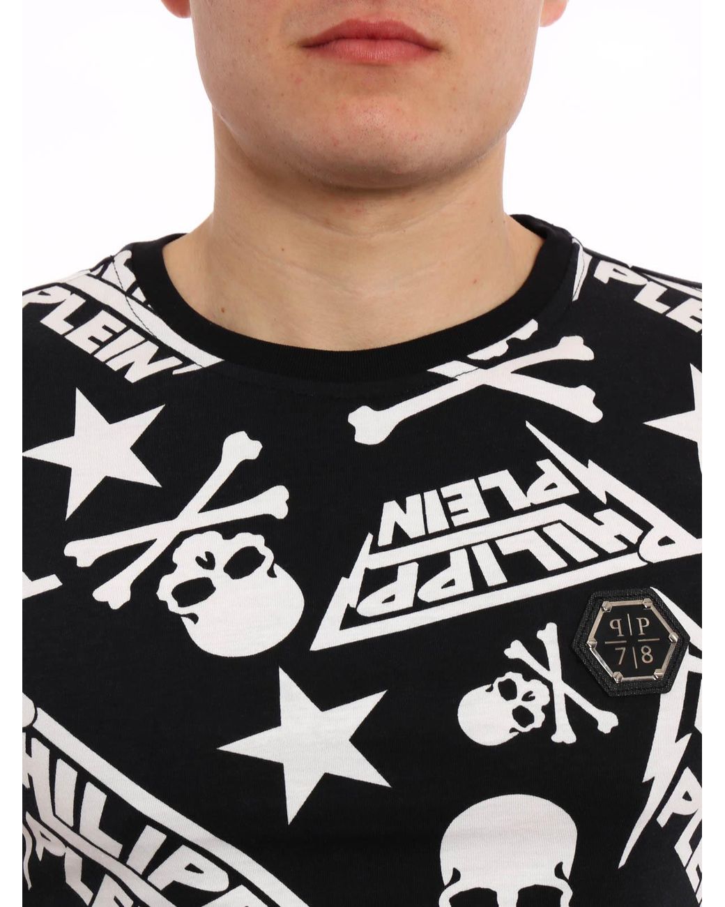 Philipp Plein Black T-Shirt With Round Neck And Short Sleeves for men