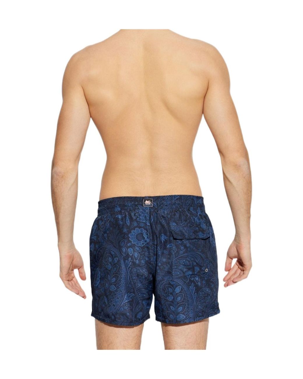 Etro Blue Paisley Printed Drawstring Swim Shorts for men