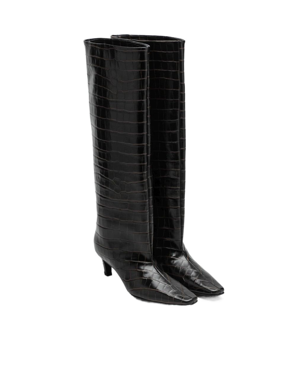Totême Black Croc-Embossed Knee-High Boots