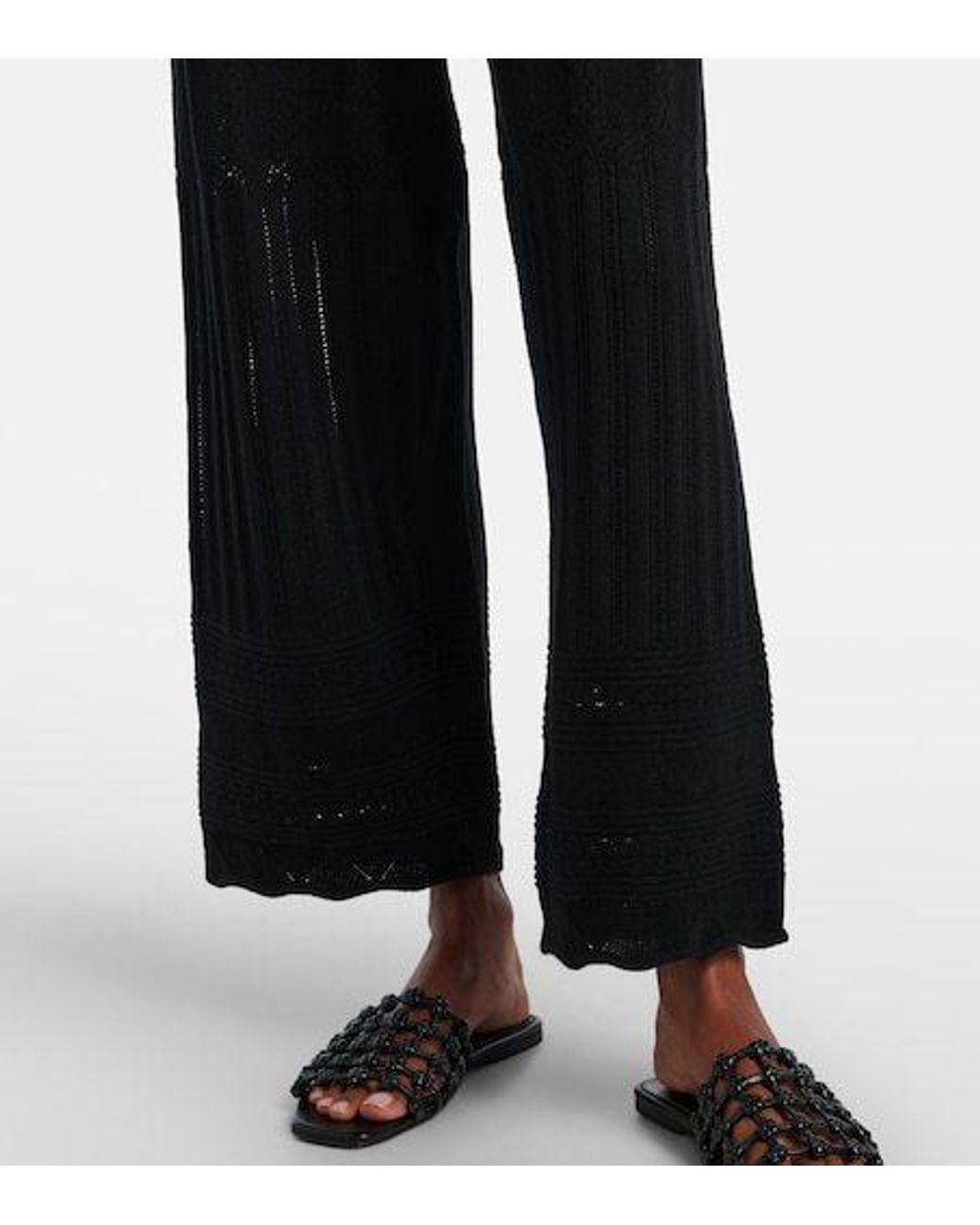 Eres Black Pointelle Wool And Cashmere Wide-Leg Pants