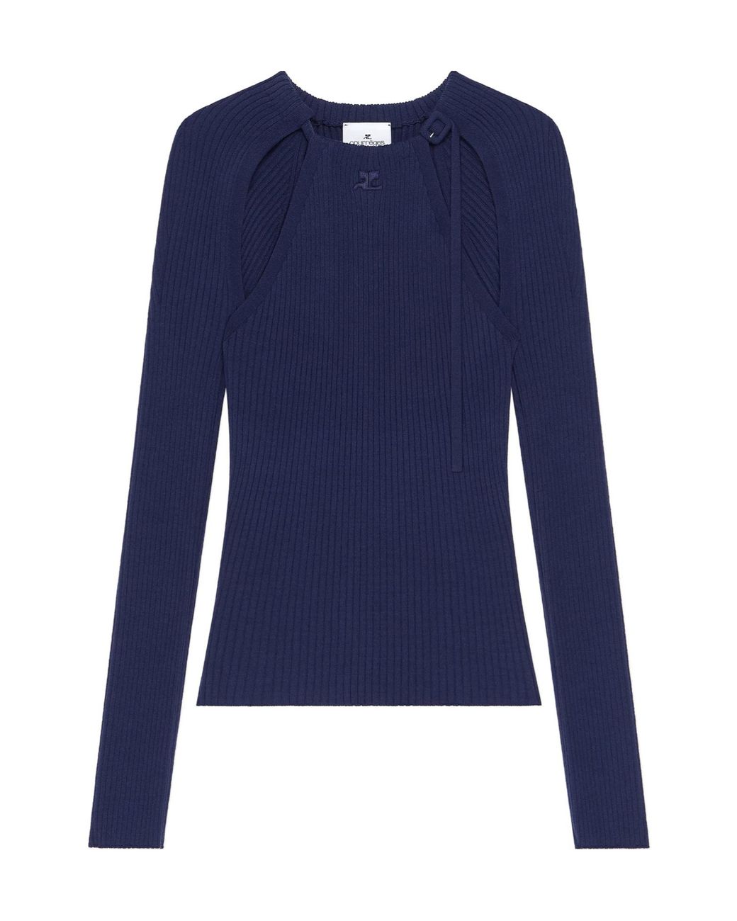 Courreges Blue Ribbed-Knit Cut-Out T-Shirt