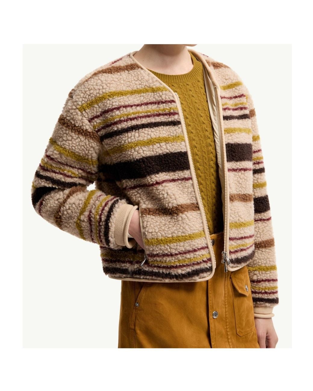 Moncler Natural Zip-Up Textured Cardigan
