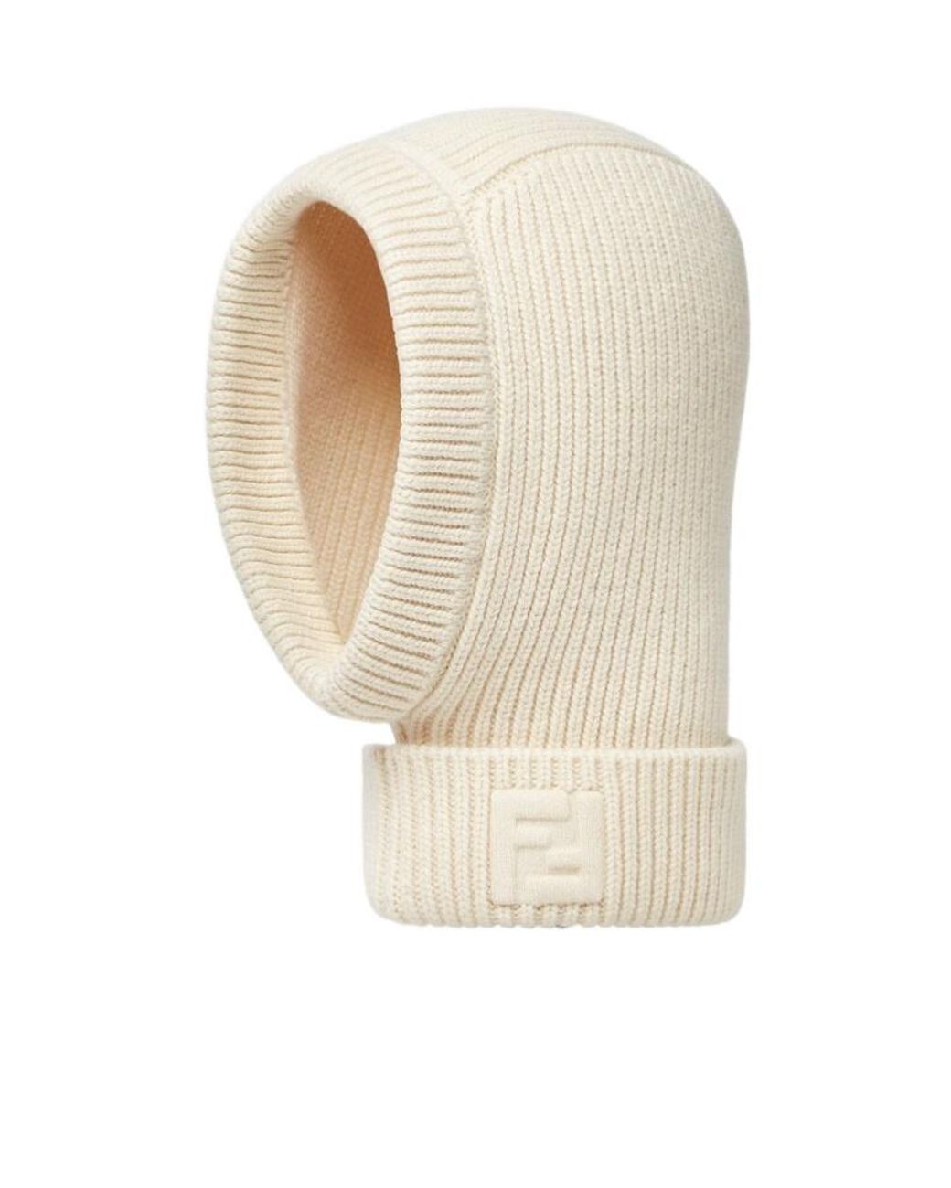 Fendi White Ribbed Logo Beanie Hat