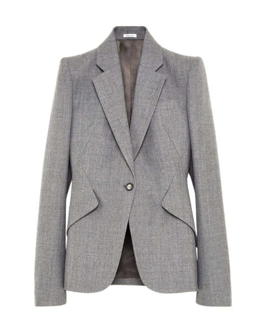McQueen Gray Wool Pinstripe Single-Breasted Jacket