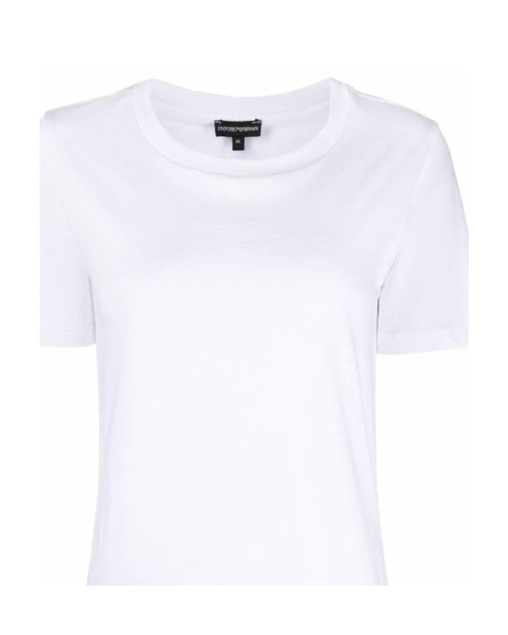 Emporio Armani White Plain Knit T-Shirt With Round Neck