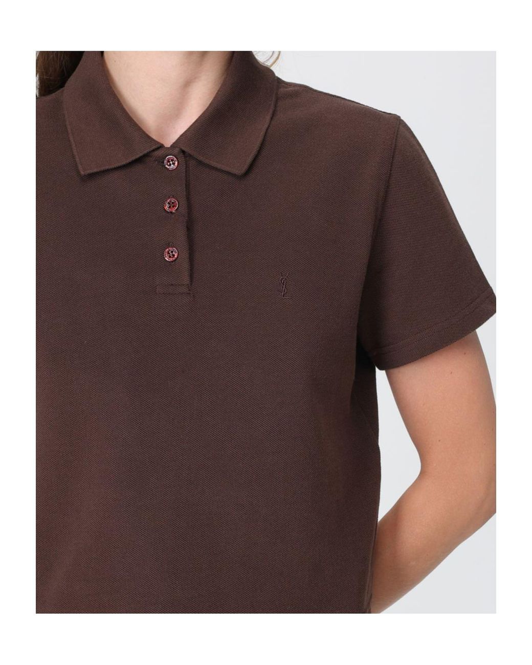 Saint Laurent Brown Oversized Logo-Embroidered Polo Shirt