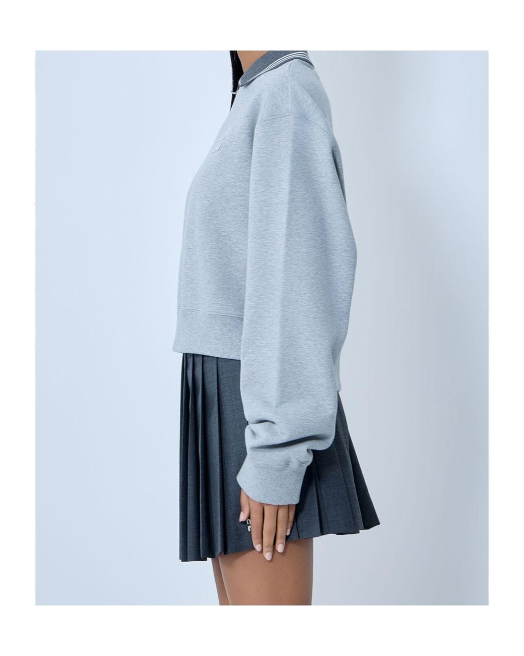Miu Miu Blue Ribbed-Collar Embroidered Sweatshirt