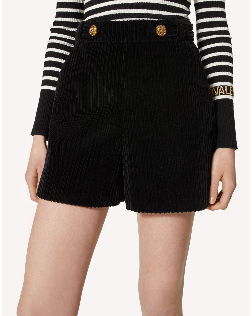 RED Valentino Black High Waist Corduroy Shorts