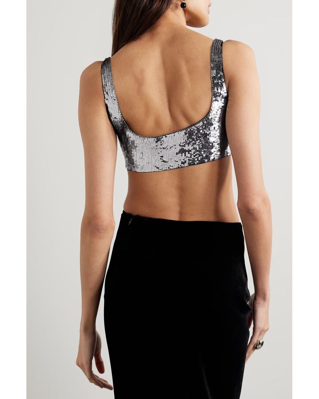 Valentino Gray Sequin-Embellished Bralette Top