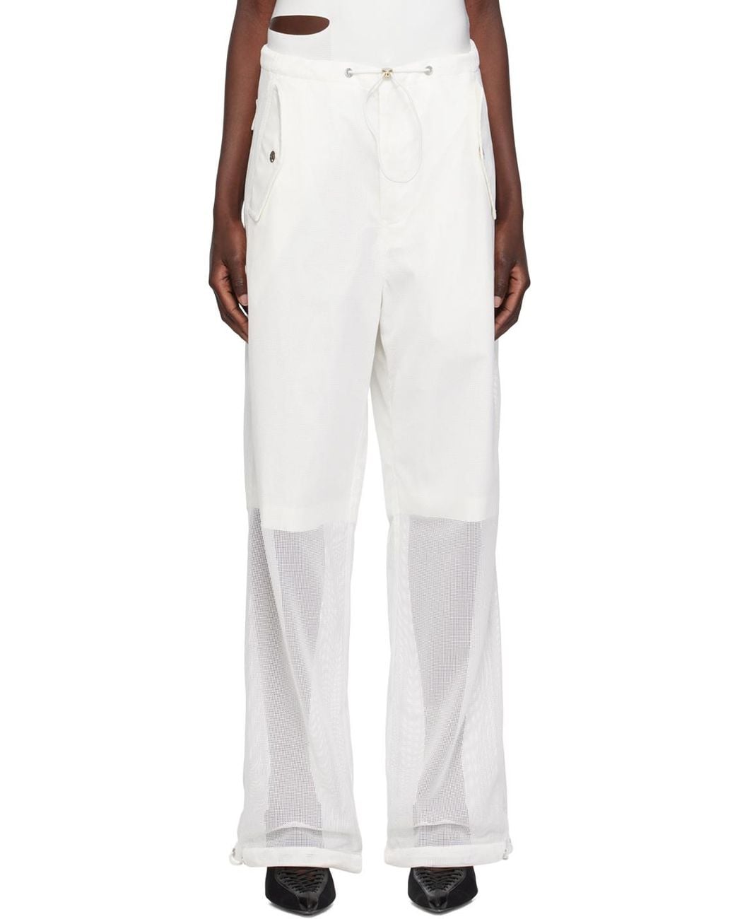 Dion Lee White Grid Mesh Parachute Semi-Sheer Trousers