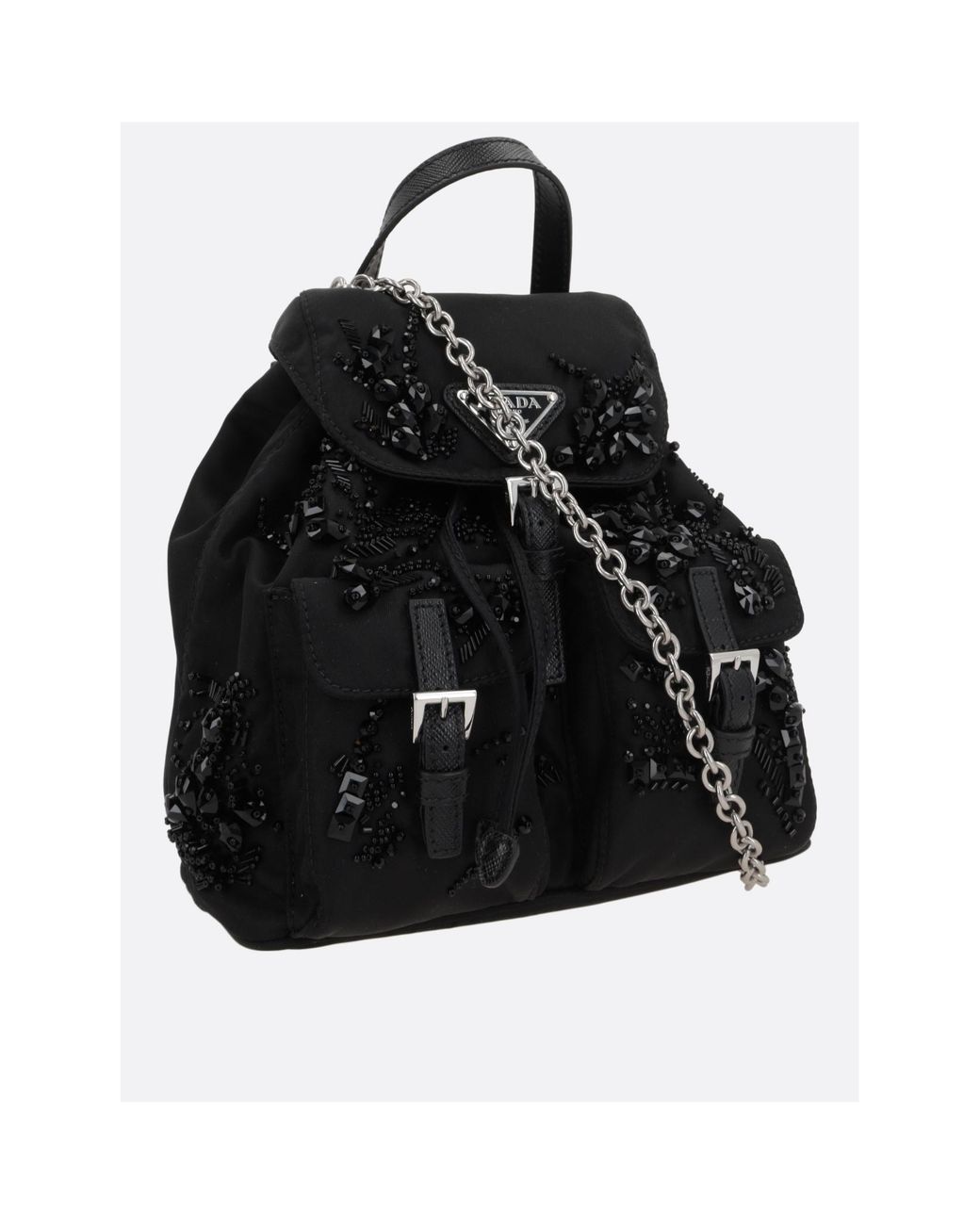 Prada Black Enamel Triangle-Logo Backpack