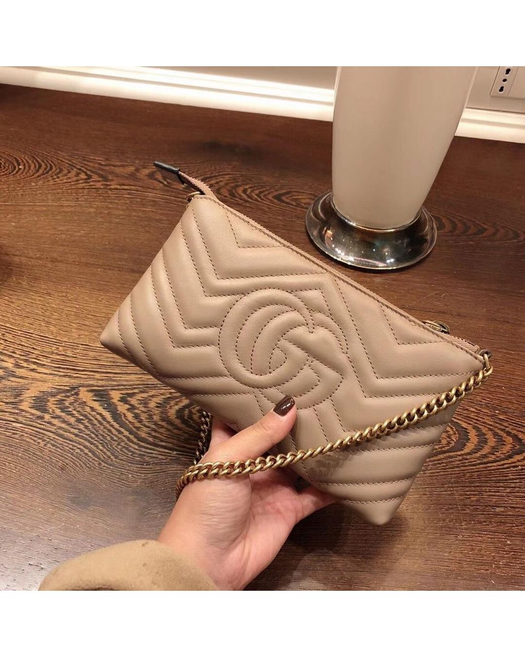 Gucci Natural Gg Marmont Mini Chain Bag