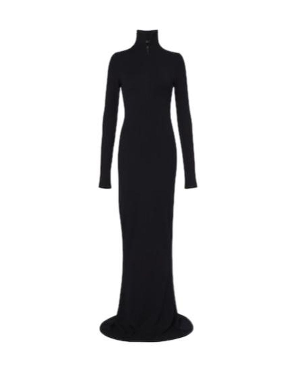 Mugler Black Turtleneck Wool-Blend Jersey Maxi Dress