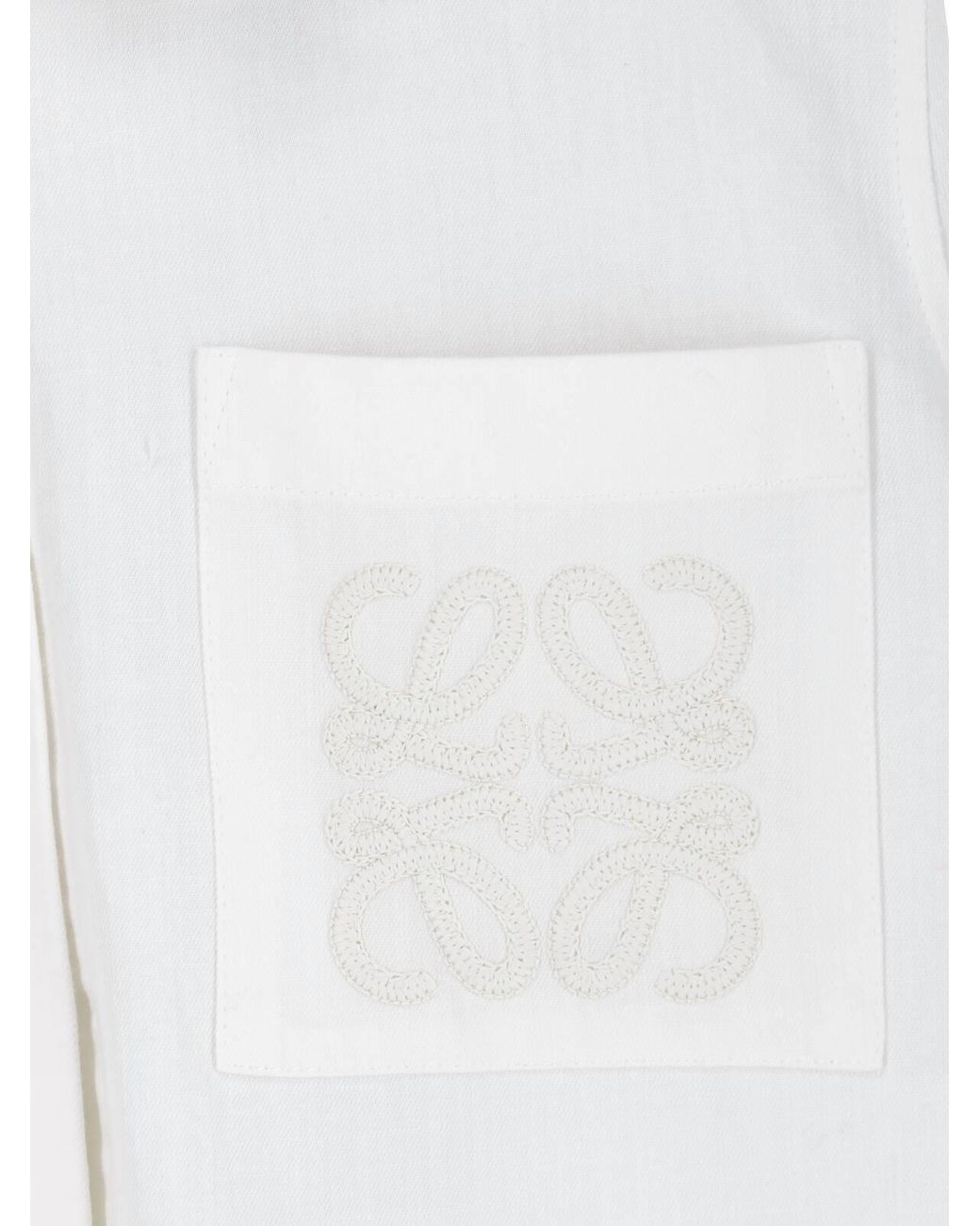 Loewe White Anagram Crochet Embroidered Shirt