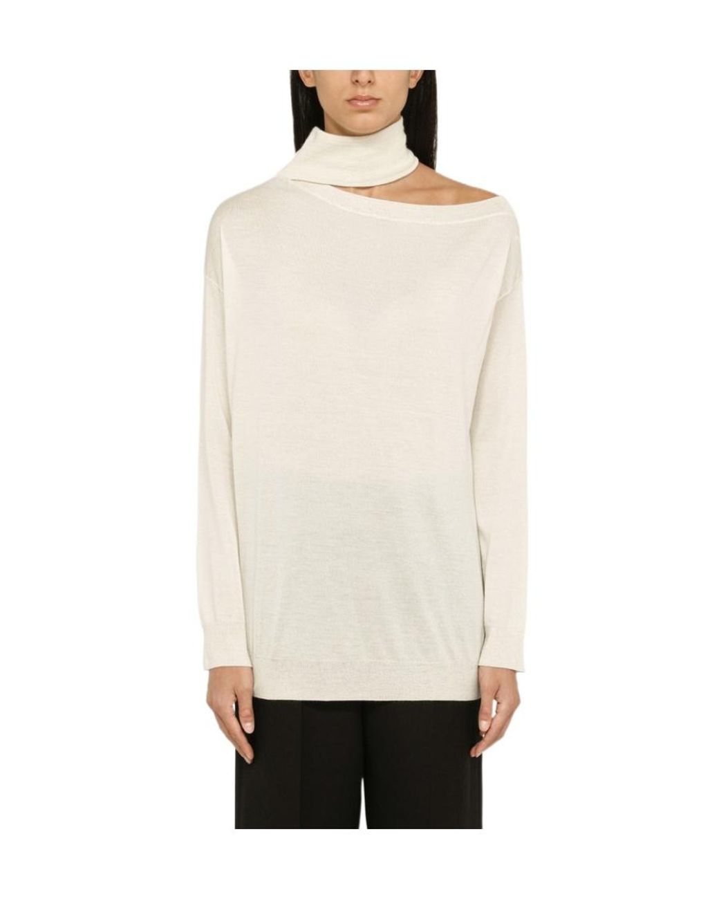 Valentino White Asymmetrical Turtleneck Sweater