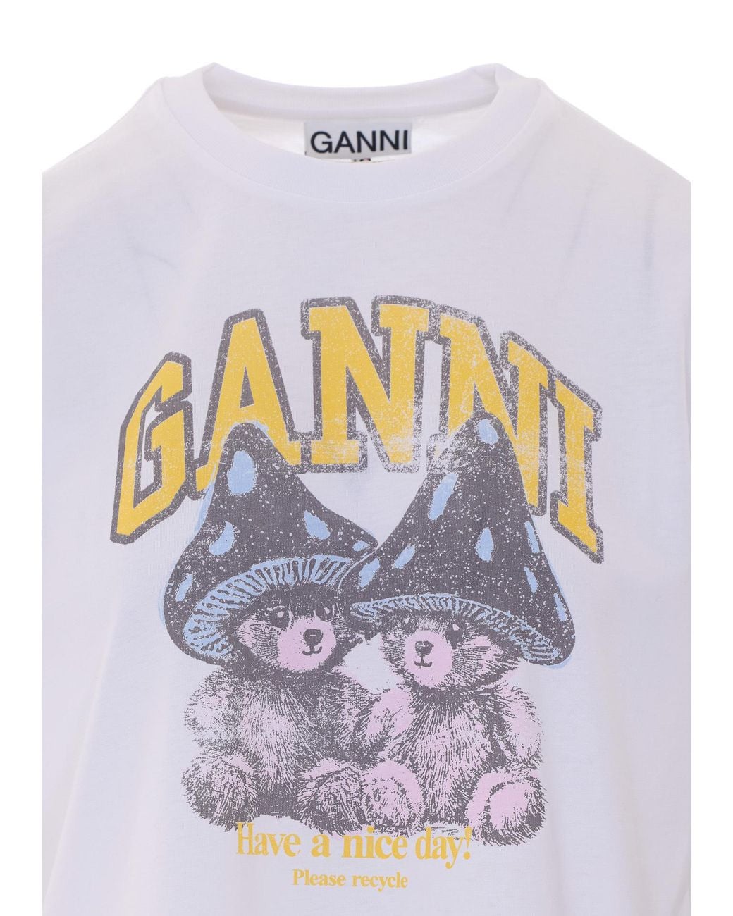 Ganni White Mushroom Teddy Graphic T-Shirt
