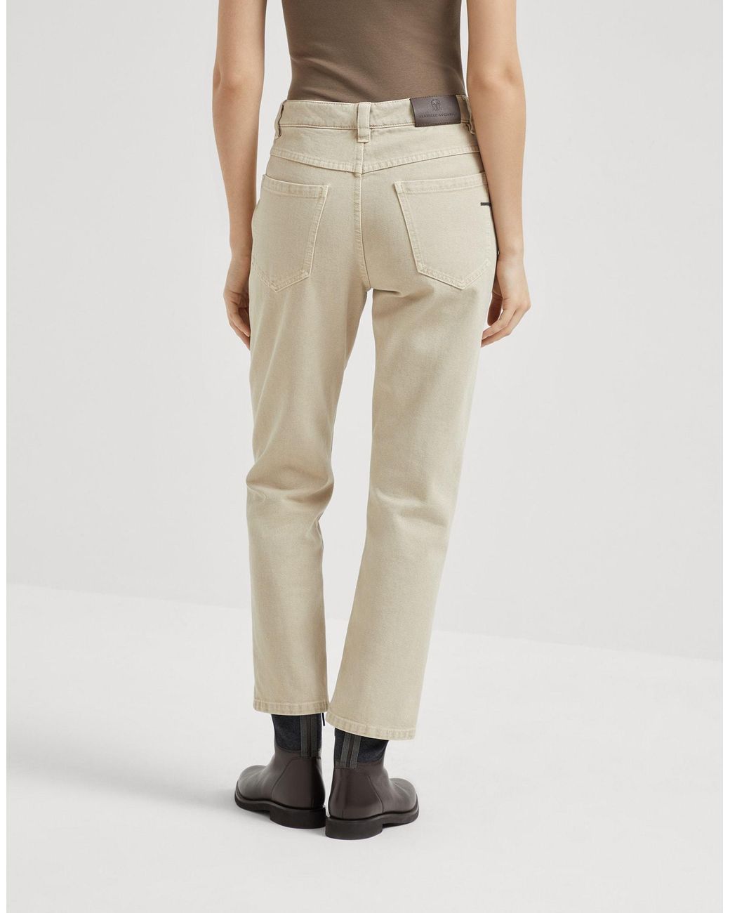 Brunello Cucinelli Natural Dyed Denim Five-Pocket Straight Trousers With Shiny Bartack