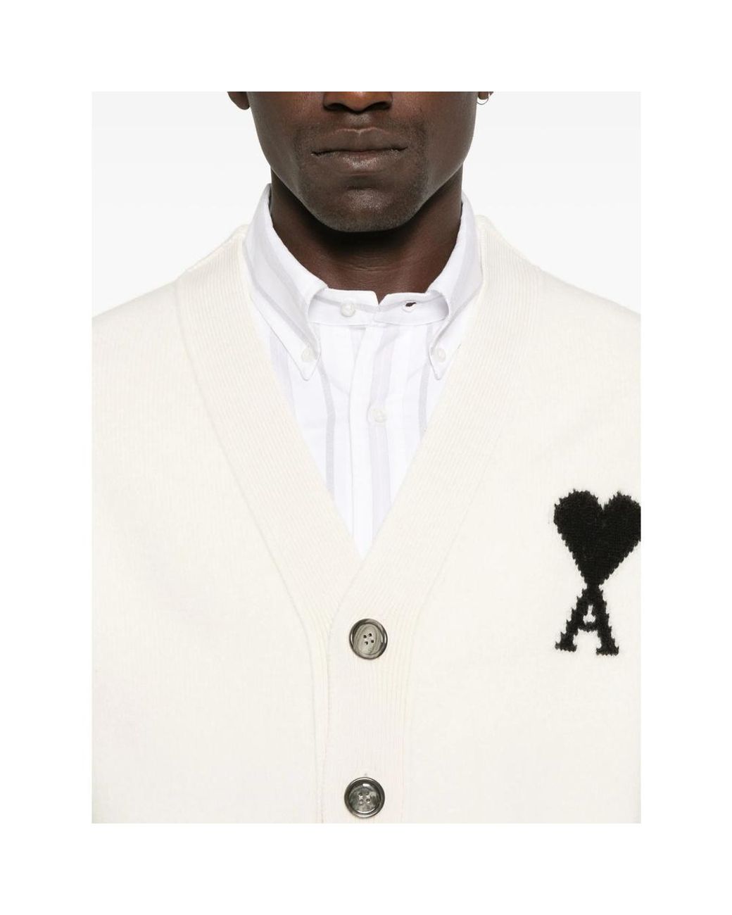 AMI White Ami De Coeur V-Neck Cardigan for men