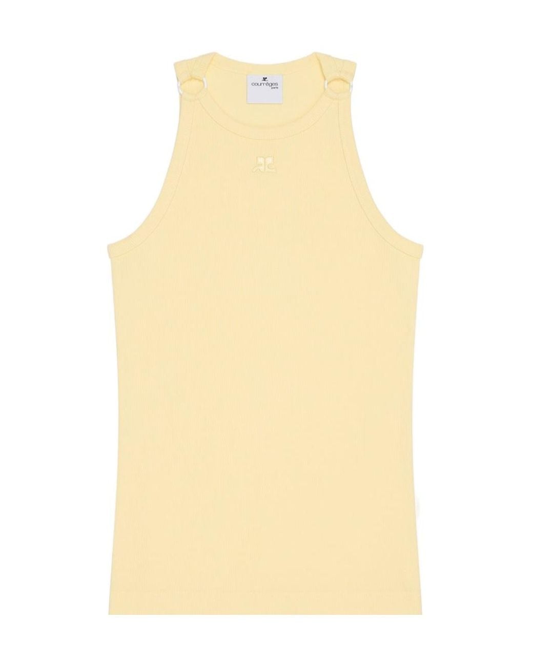 Courreges Yellow Buckle-Detail Ribbed Tank Top