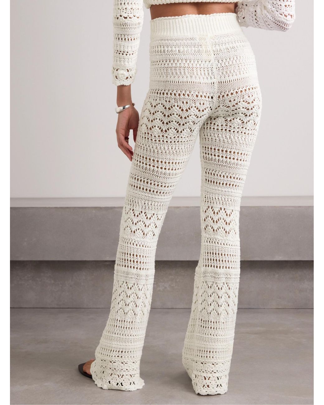 LoveShackFancy White Crocheted Cotton Flared Pants