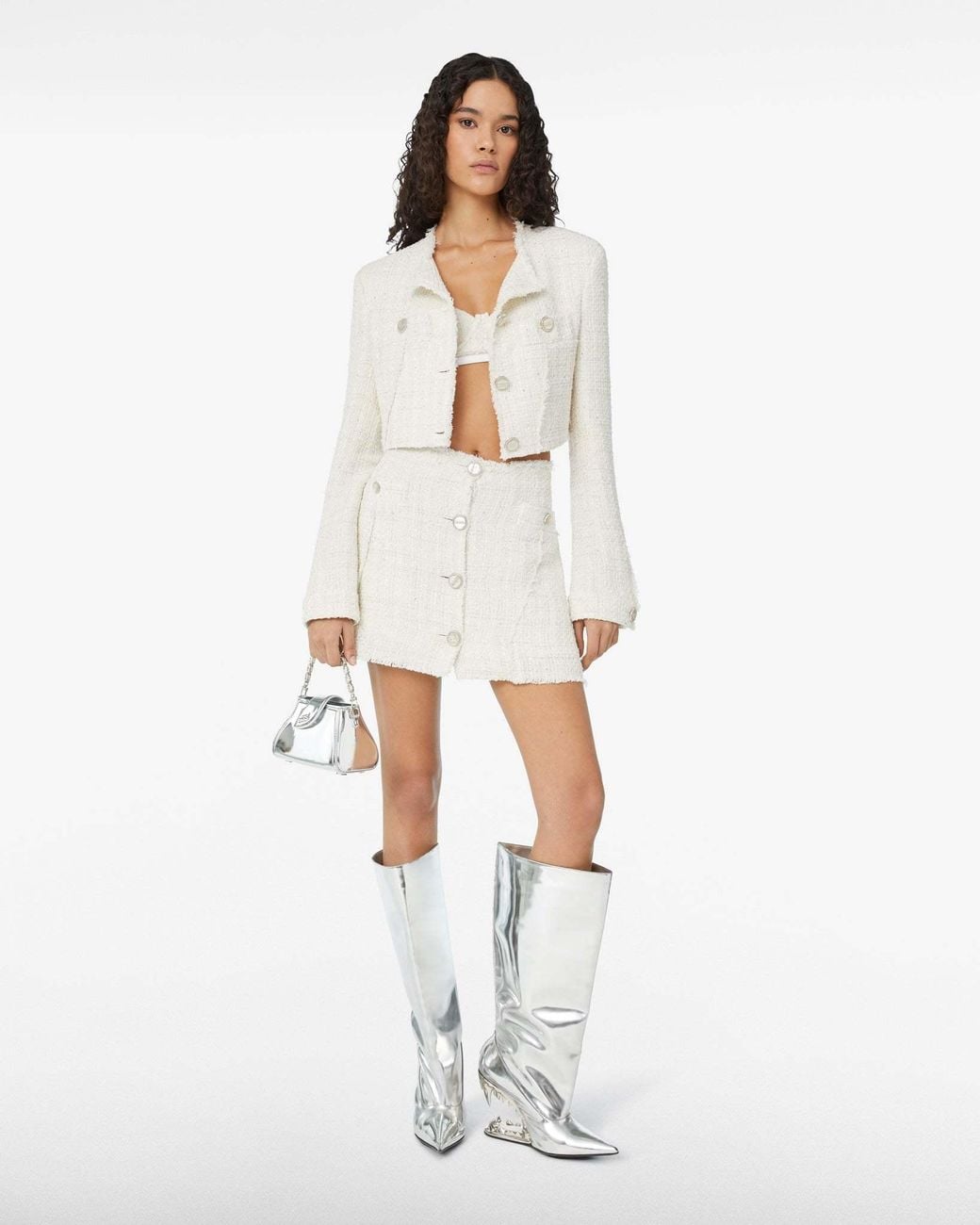 Gcds White Tweed Mini Skirt