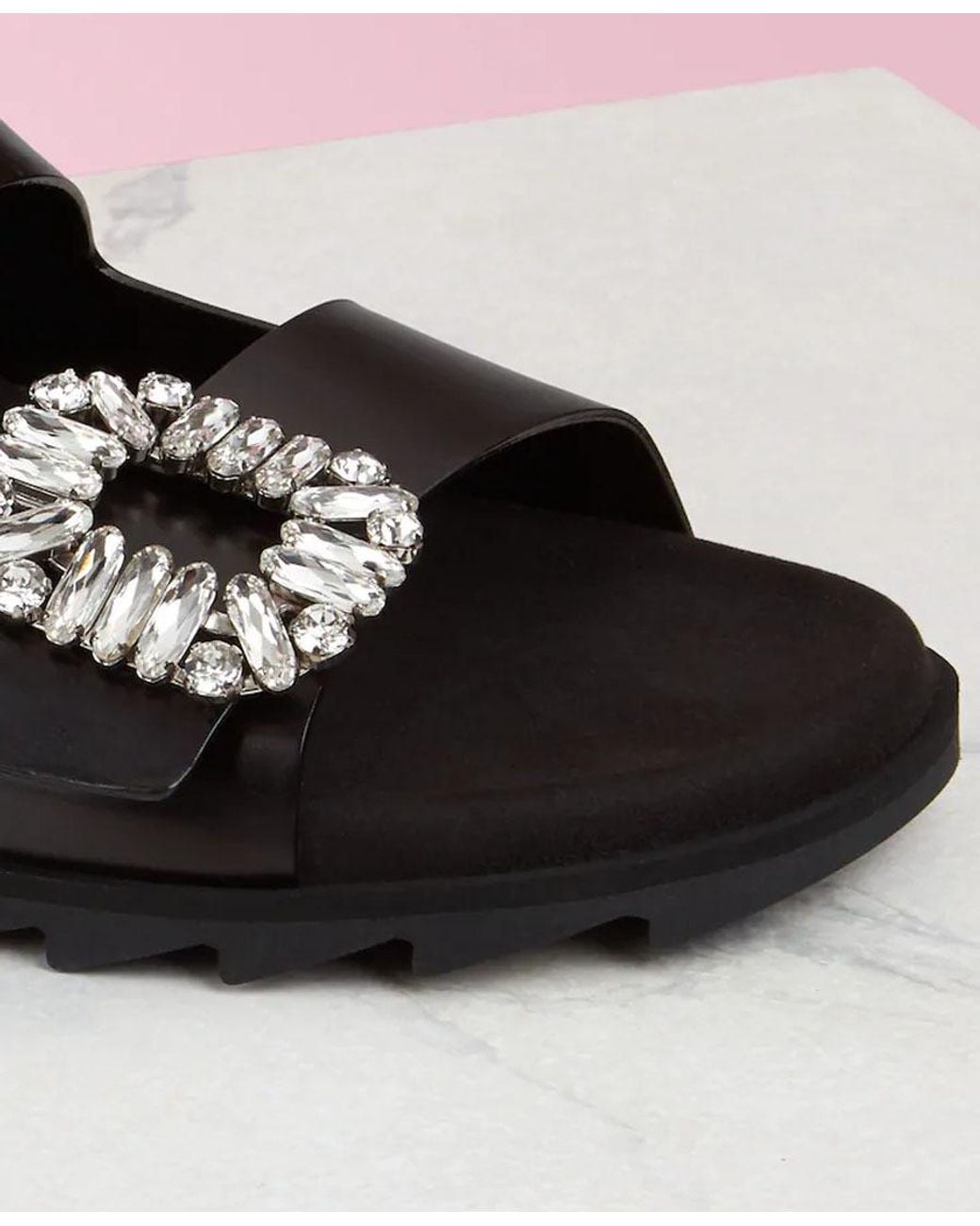 Roger Vivier Black Slidy Viv' Buckle Open Toe Mules