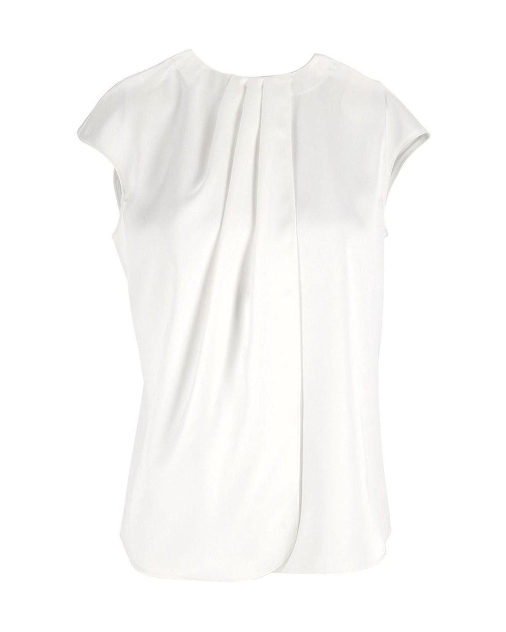 Emporio Armani White Crewneck Pleated Cap-Sleeved Blouse