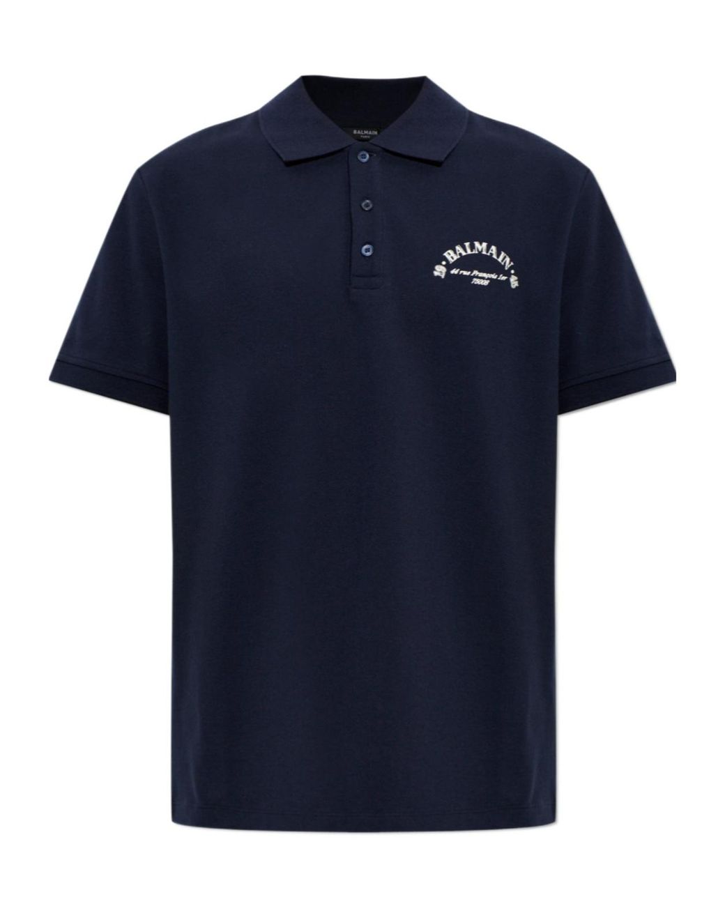 Balmain Blue Logo-Print Cotton Polo Shirt for men