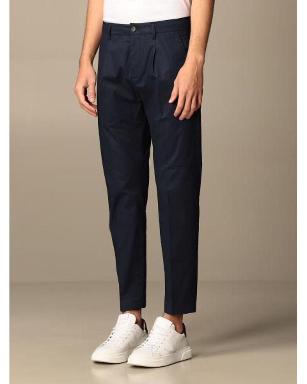 Department 5 Blue Pleated Poplin Pants for men