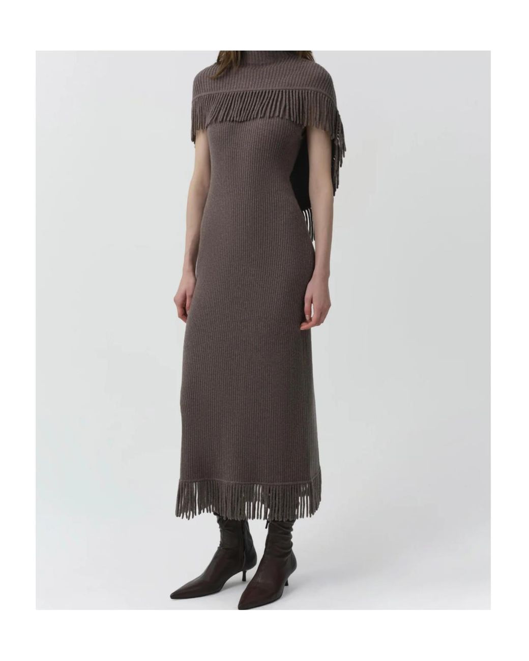 Jonathan Simkhai Brown Fringe-Trim Ribbed-Knit Dress