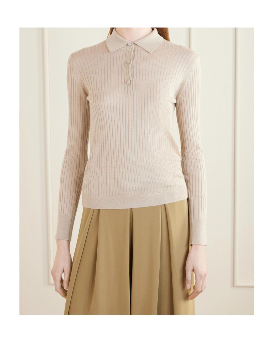 Max Mara Natural Mxpgitano Ribbed Knitted Polo Shirt