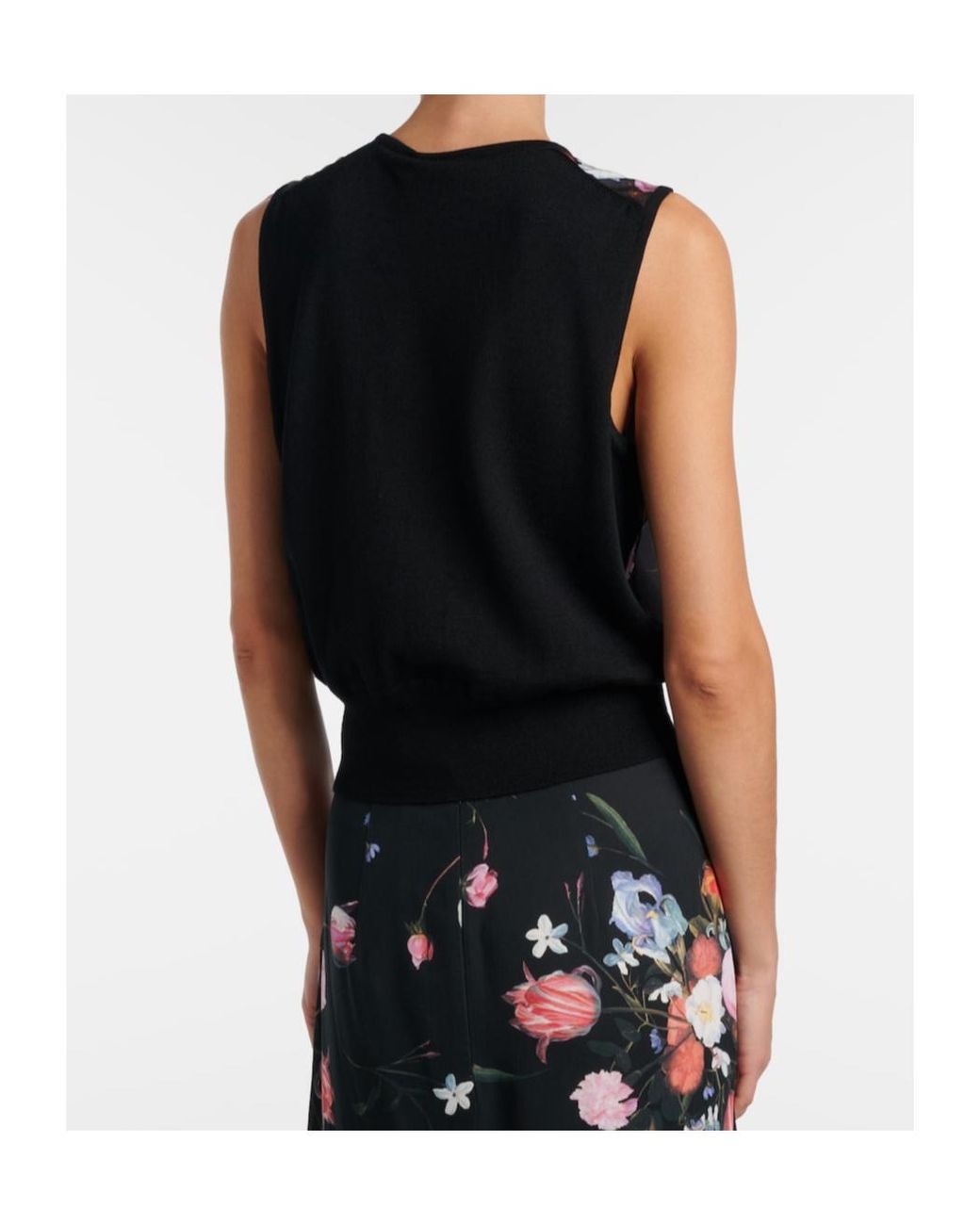 Erdem Black Floral Printed Wool Top