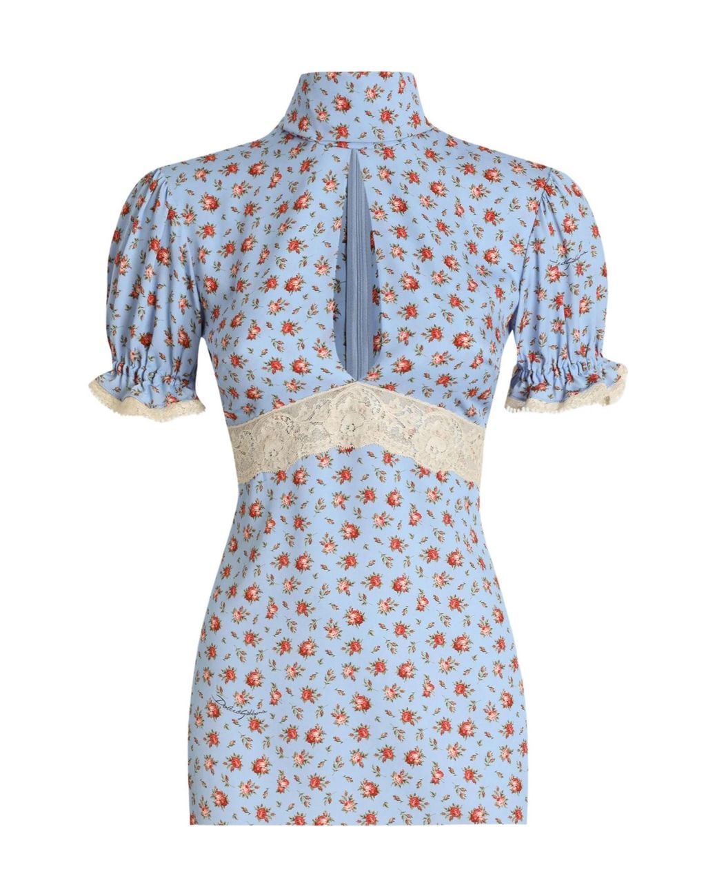 Dolce & Gabbana Blue Small Rose-Printed Charmeuse Top