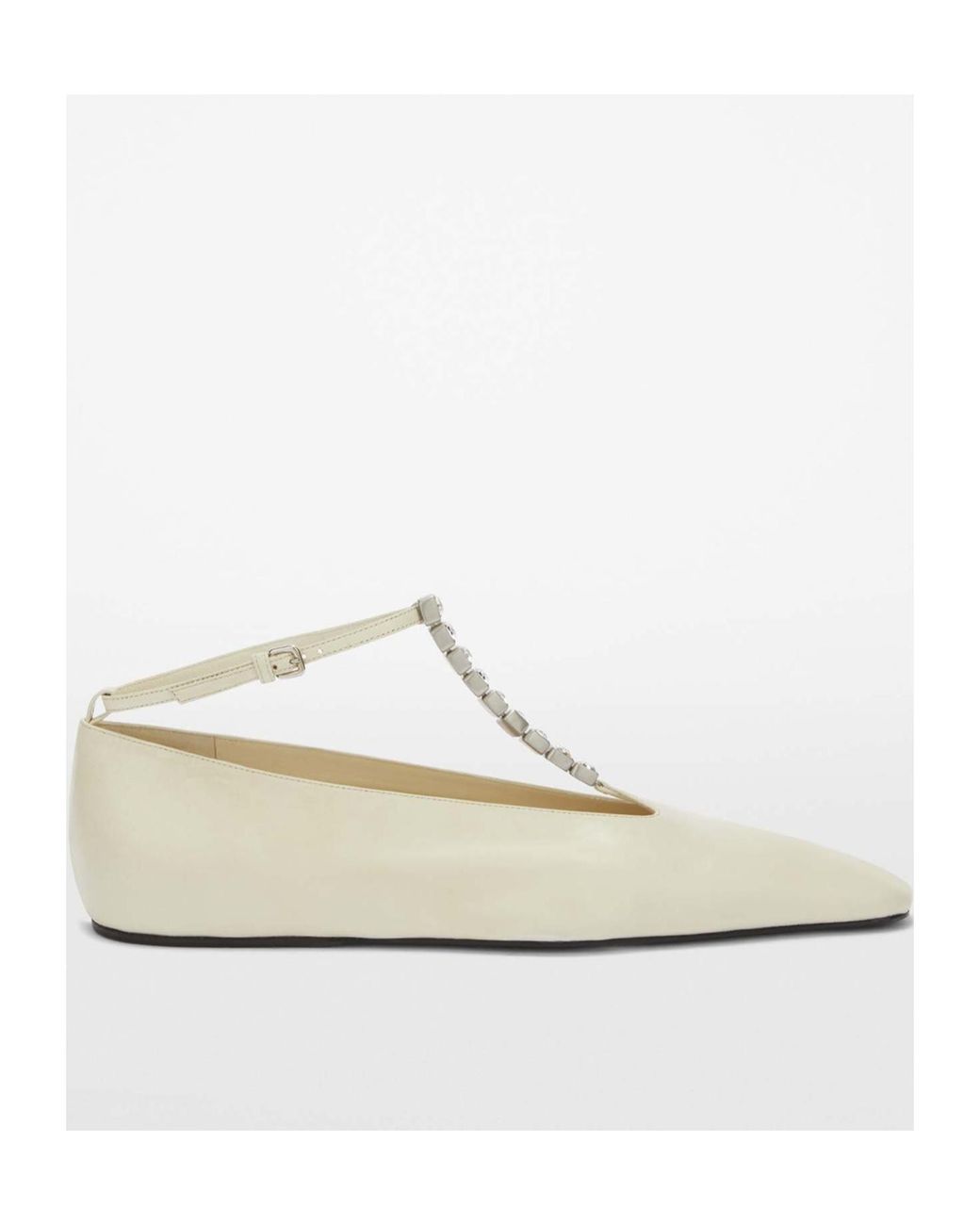 Jil Sander White Embellished Ankle Strapped Ballerina Shoes