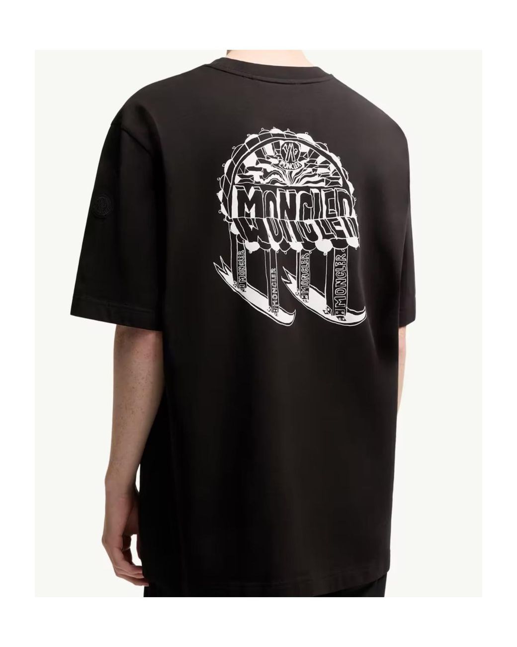 Moncler Black Sketch Embroidered Logo Crewneck T-Shirt for men