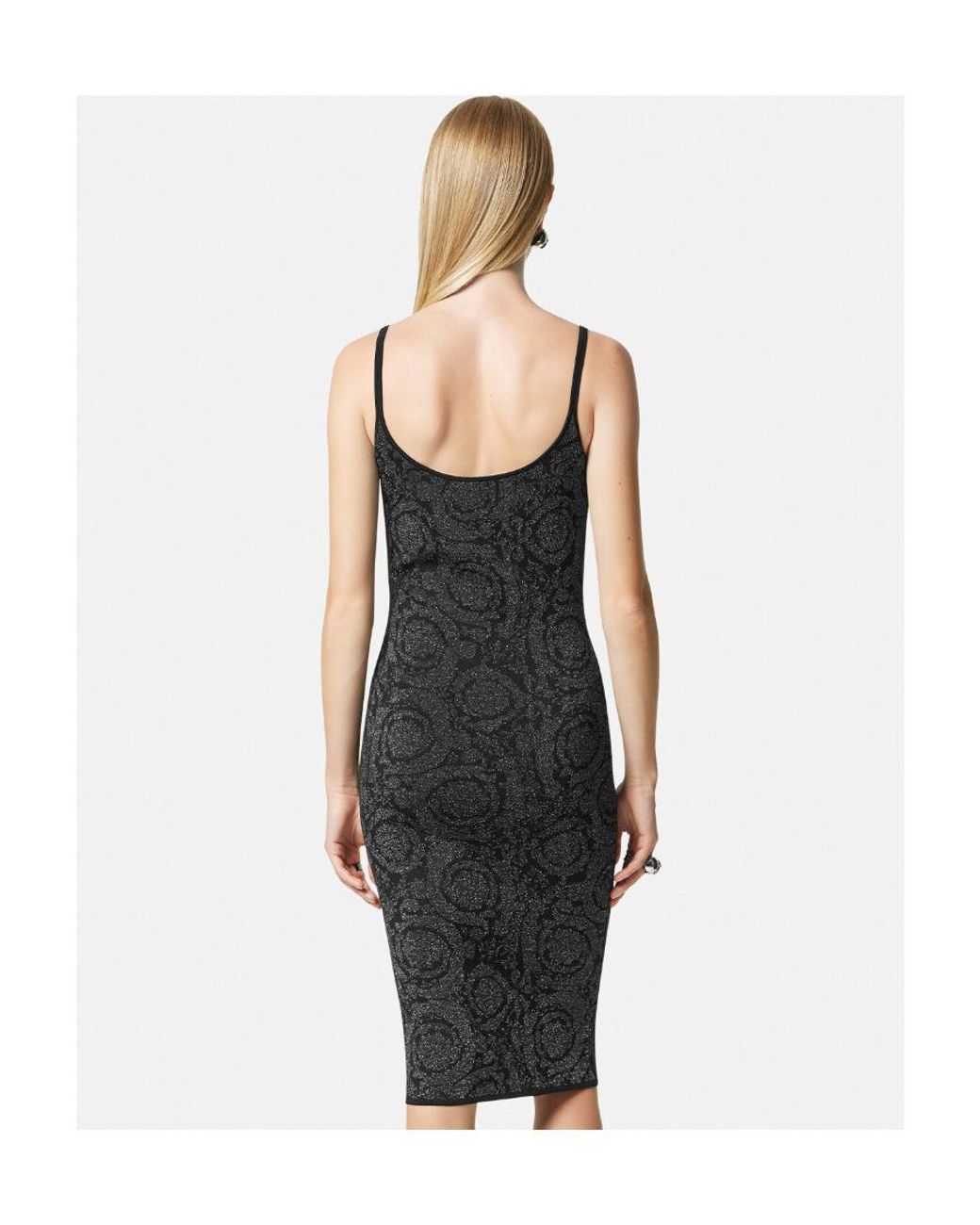 Versace Black Midi Dress Viscose, Polyamide, Metallic Polyester, Elastane