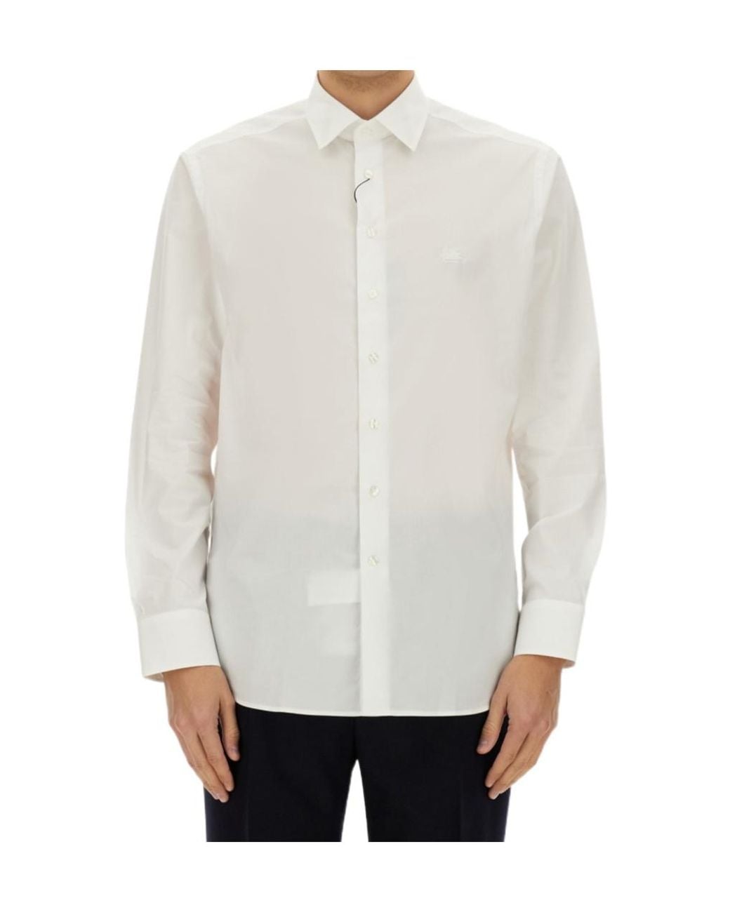 Etro White Pegaso Embroidered Buttoned Poplin Shirt for men