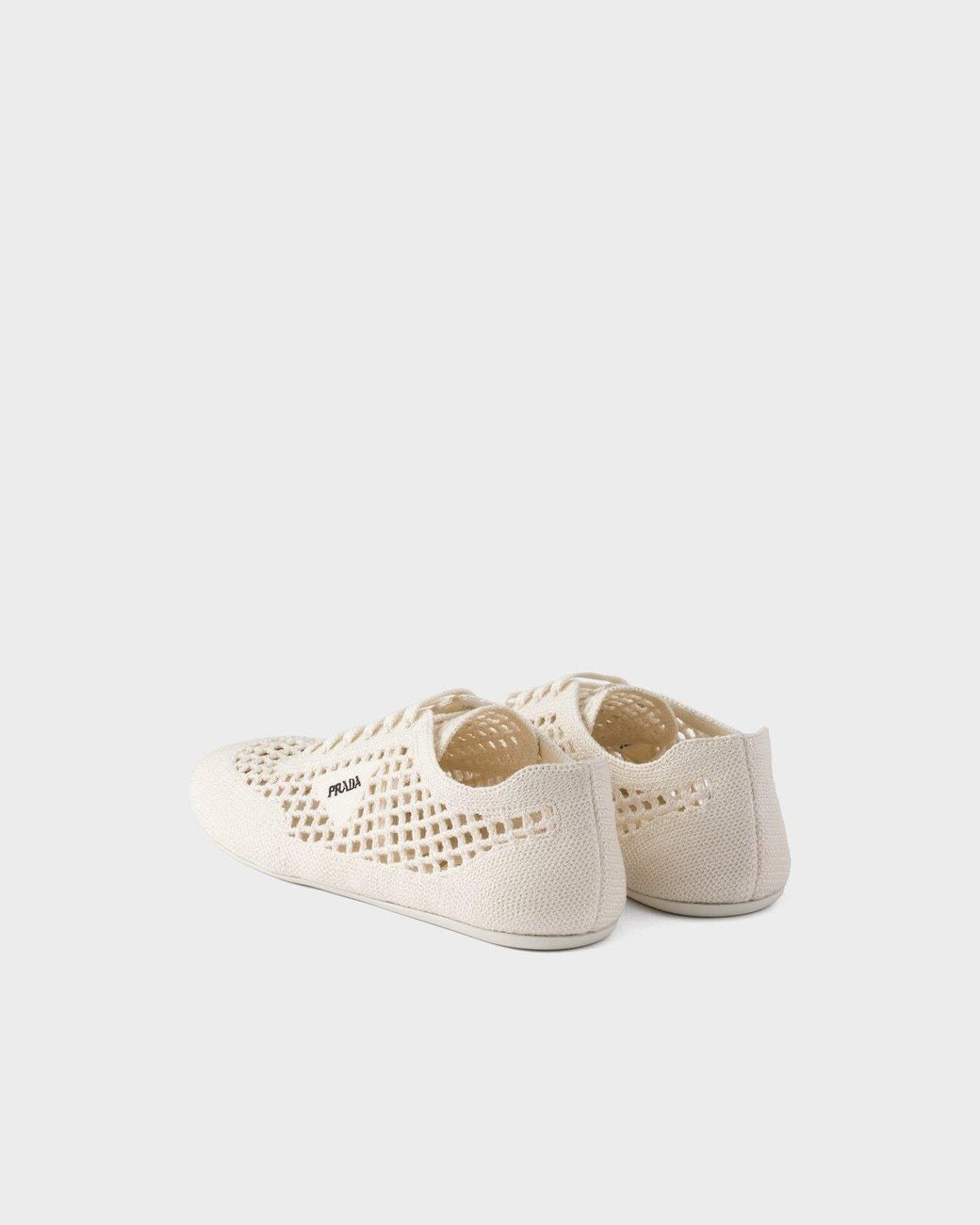 Prada White Cotton Crochet Collapse Sneakers