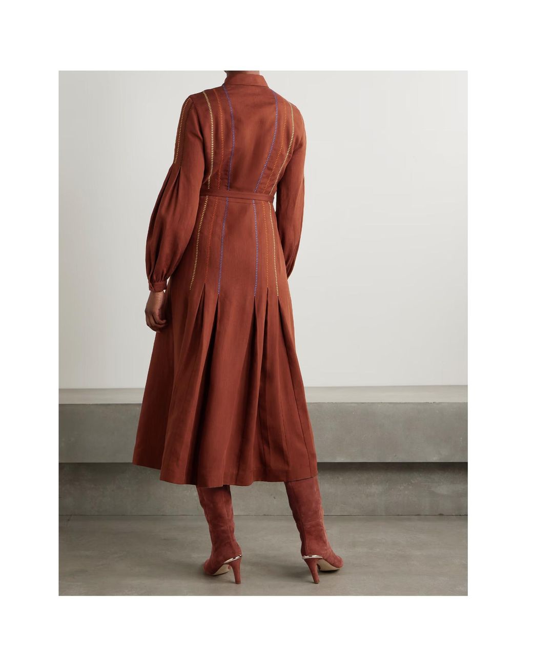 Gabriela Hearst Aleka Belted Embroidered Linen Midi Shirt Dress
