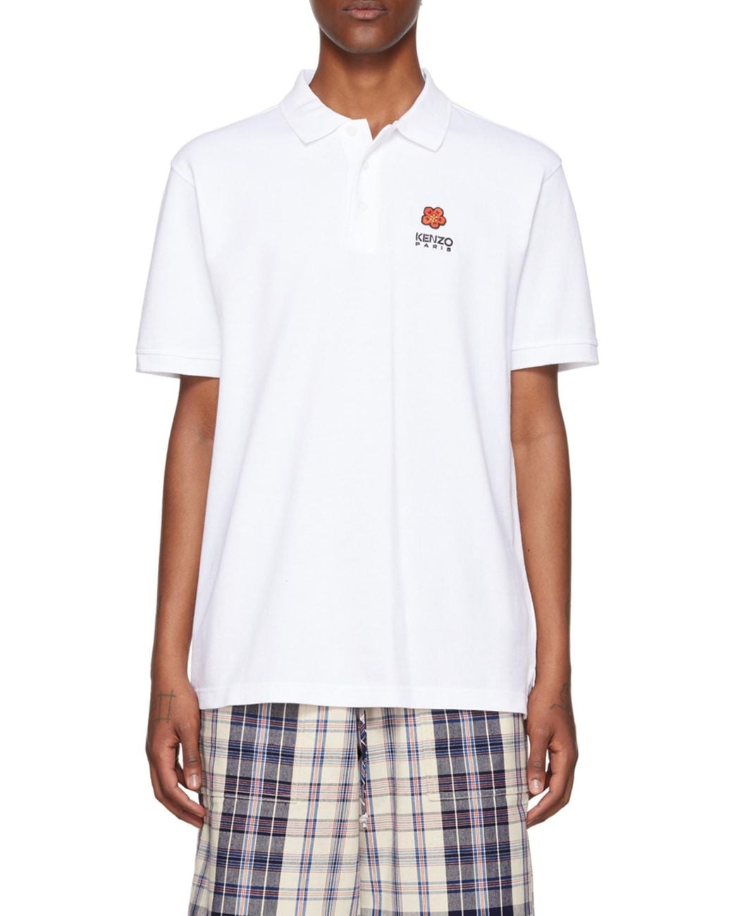 KENZO White Logo Embroidered Short-Sleeved Polo Shirt for men