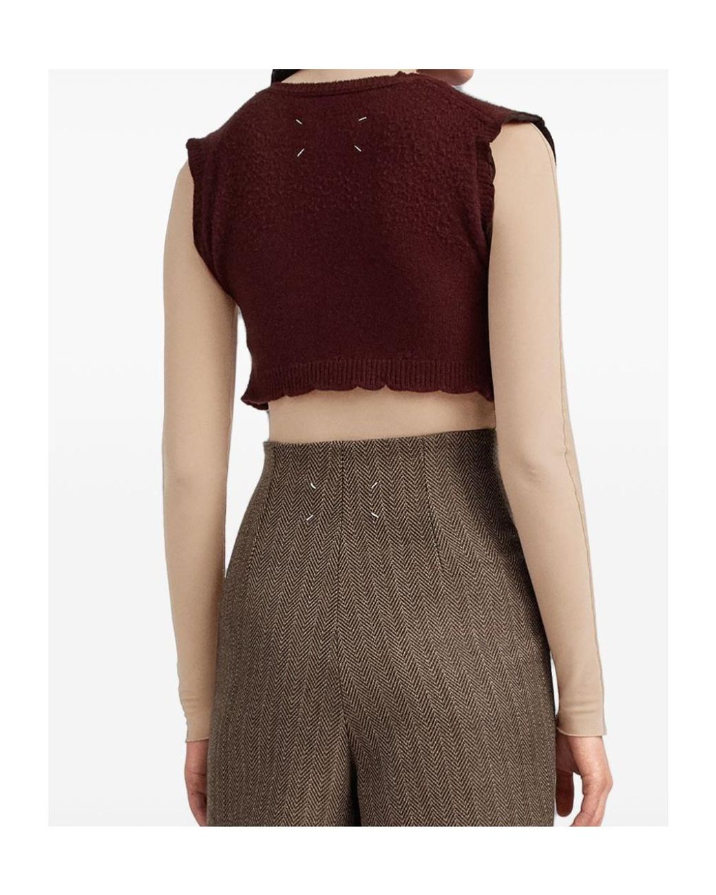 Maison Margiela Red Distressed Cropped Knitted Top