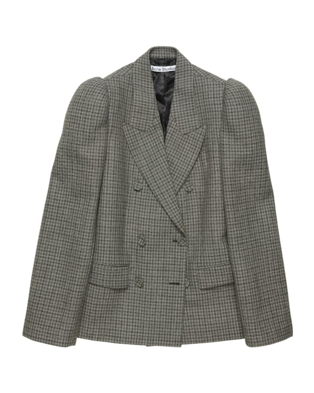 Acne Gray Houndstooth Double-Breasted Blazer