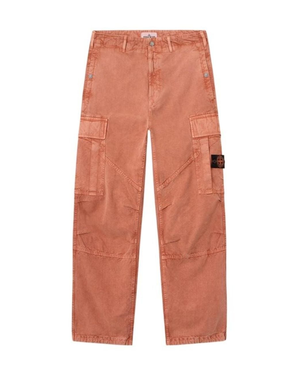 Stone Island Orange Loose-Fit Cargo Trousers With Drawstring Cuffs for men