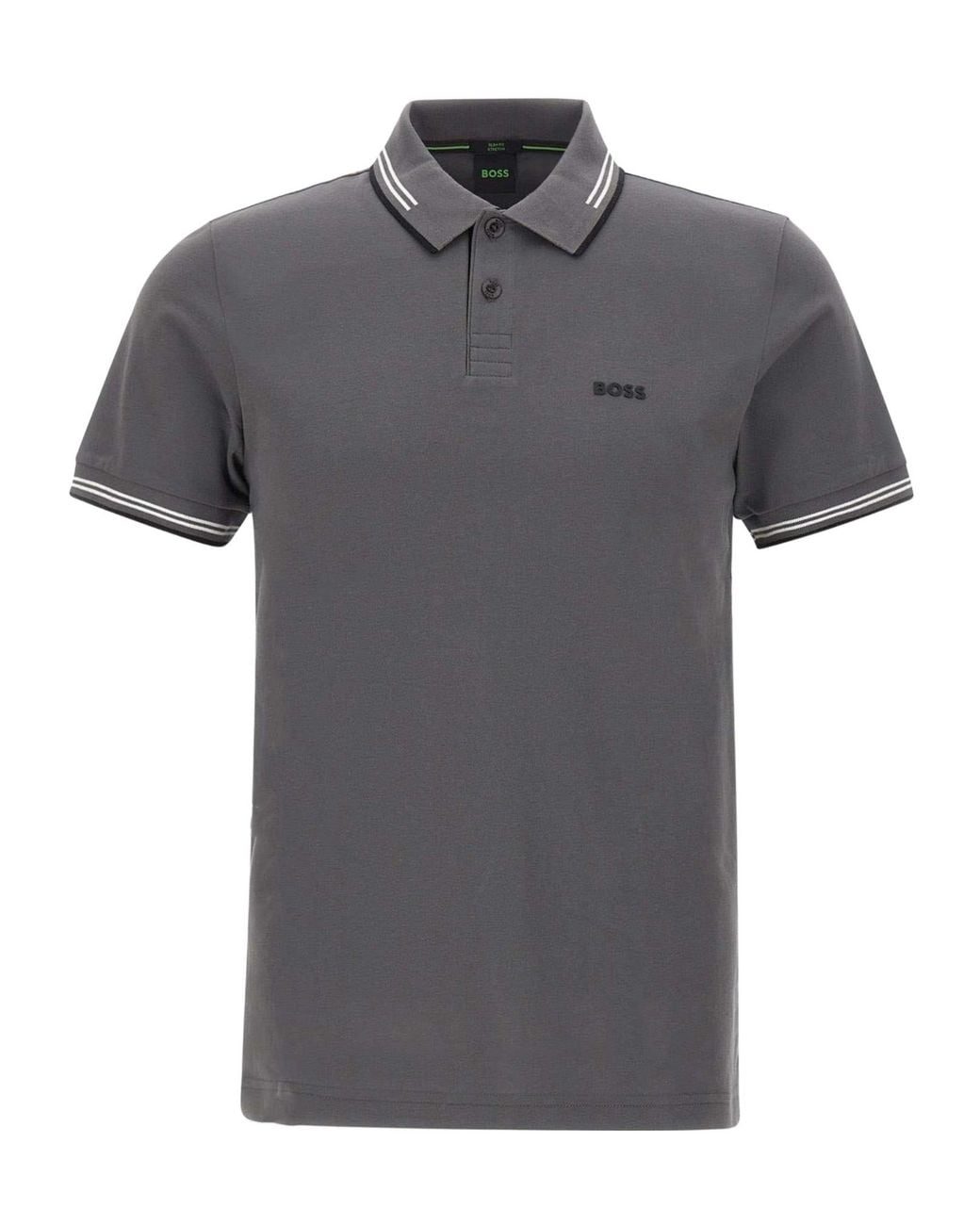 Boss Gray Logo-Embroidered Short-Sleeved Polo Shirt for men