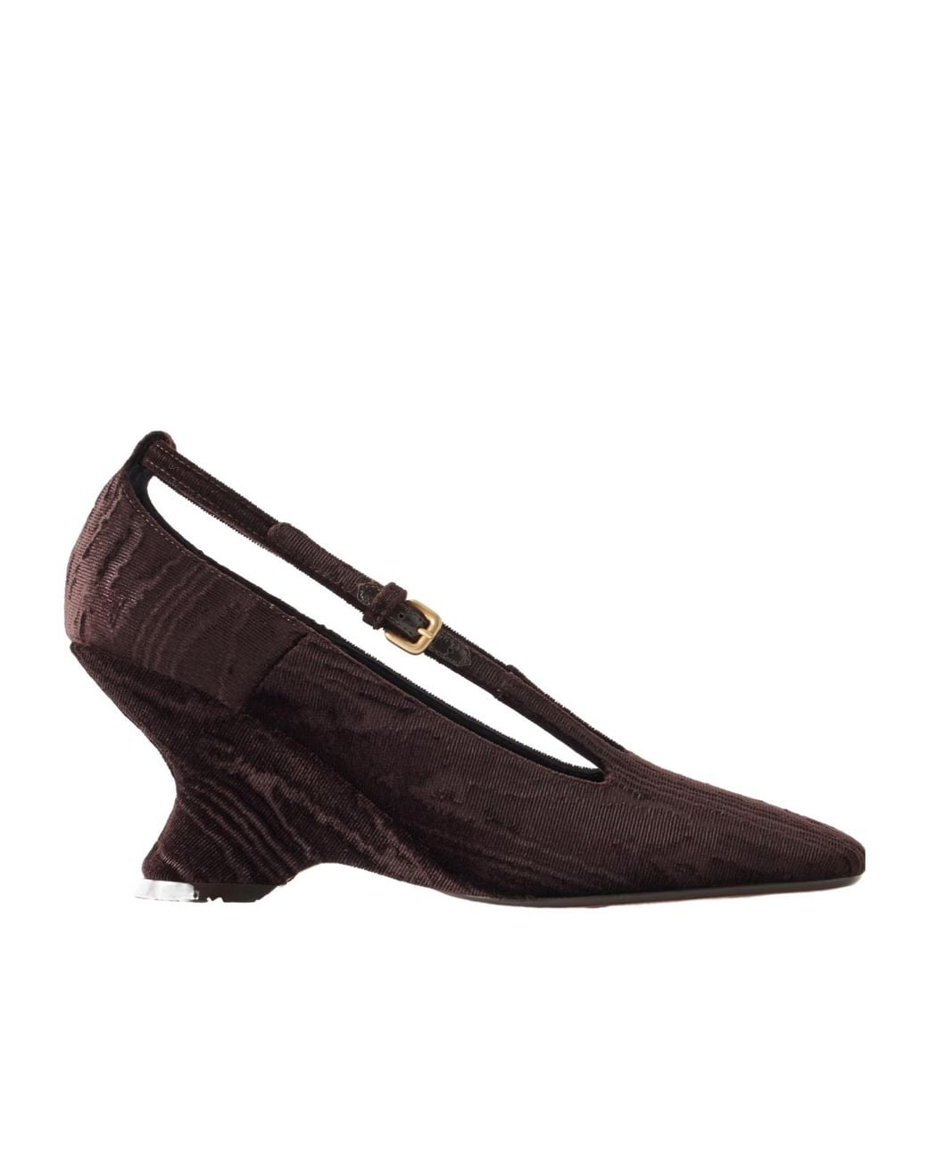 Dries Van Noten Brown Velvet Moiré Wedge Pumps