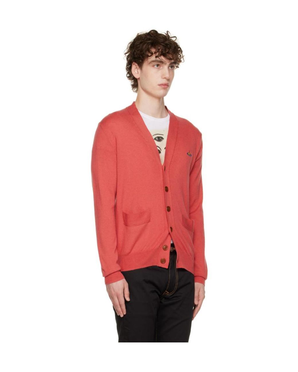 Vivienne Westwood Red V-Neck Knitted Cardigan for men